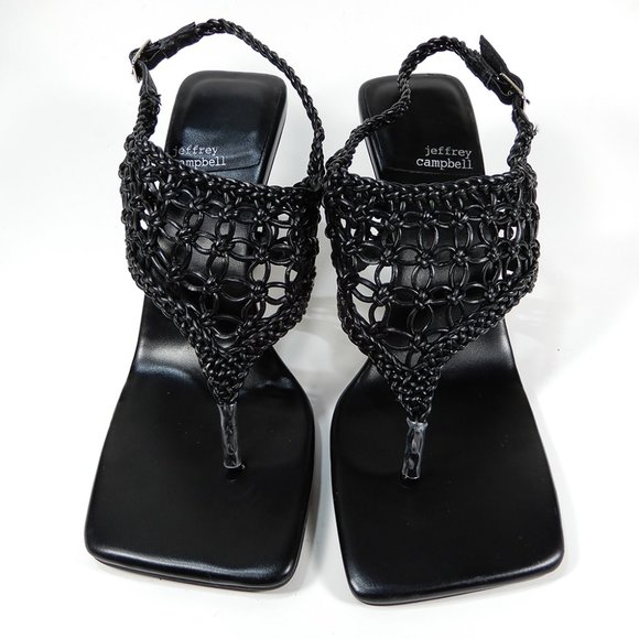 JEFFREY CAMPBELL Millenia Slingback SANDALS Size 8.5 Square Toe Heels Black NEW - Picture 5 of 10